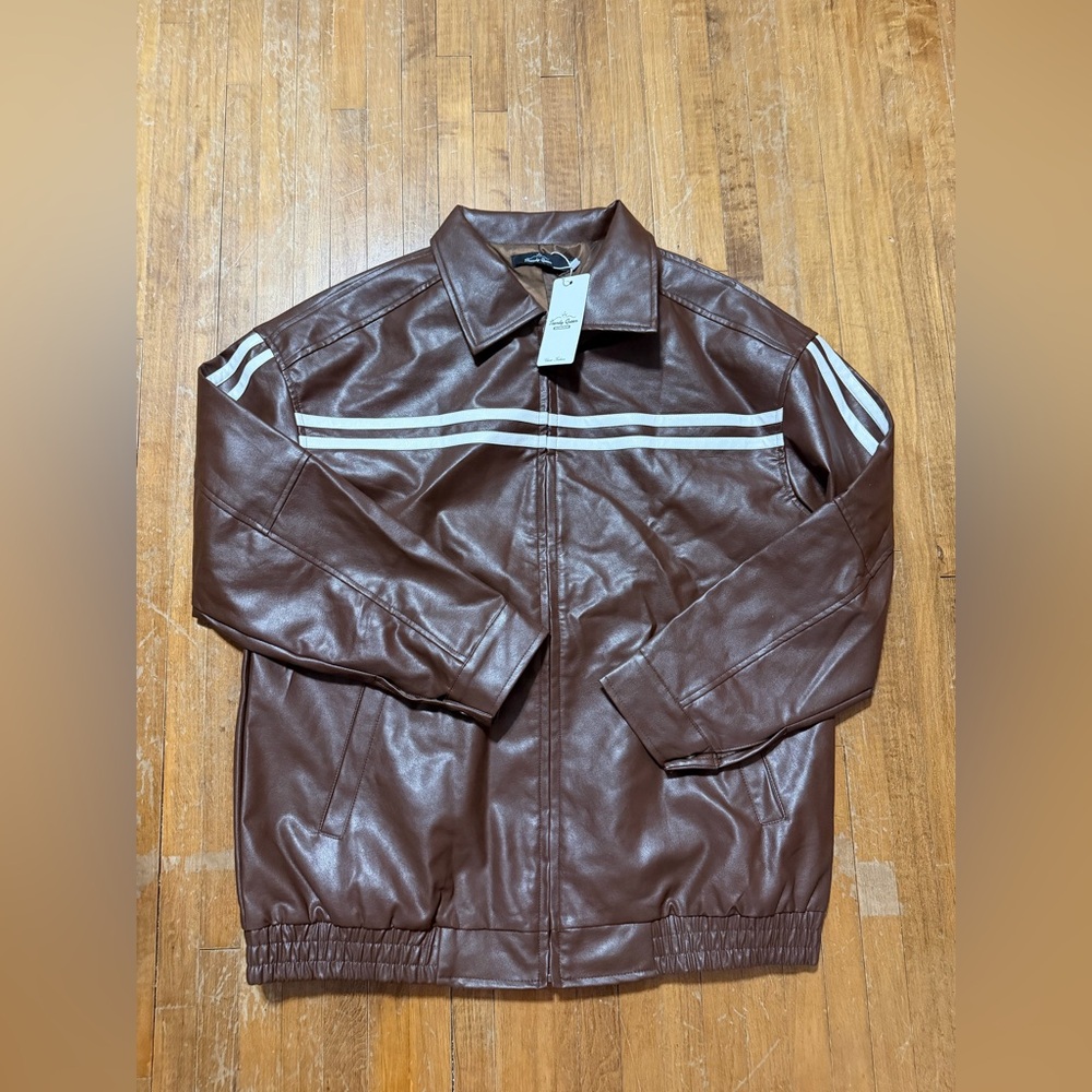 NWT Trendy Queen Womens Faux Leather Oversized Bomber Jacket Size Large Casual